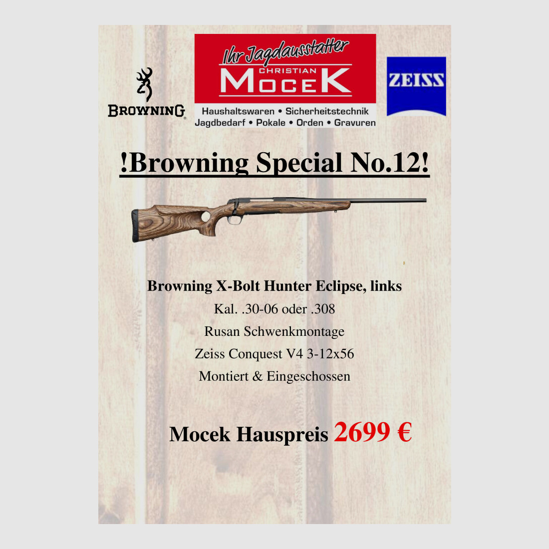 Browning X-Bolt Hunter Eclipse, mit Zeiss Conquest V4 3-12x56, links