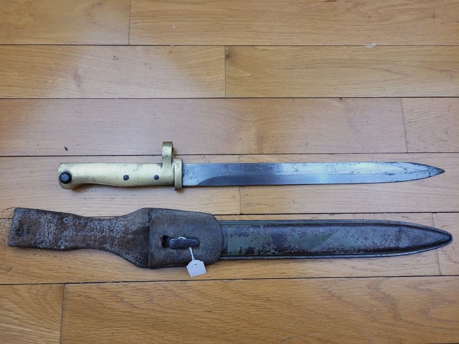 Schöne und seltene deutsche Ersatzbayonett mit Messinggriff 1914-1918 – EB21 – Mit Scheide – TBE+, Bild 5 von 9