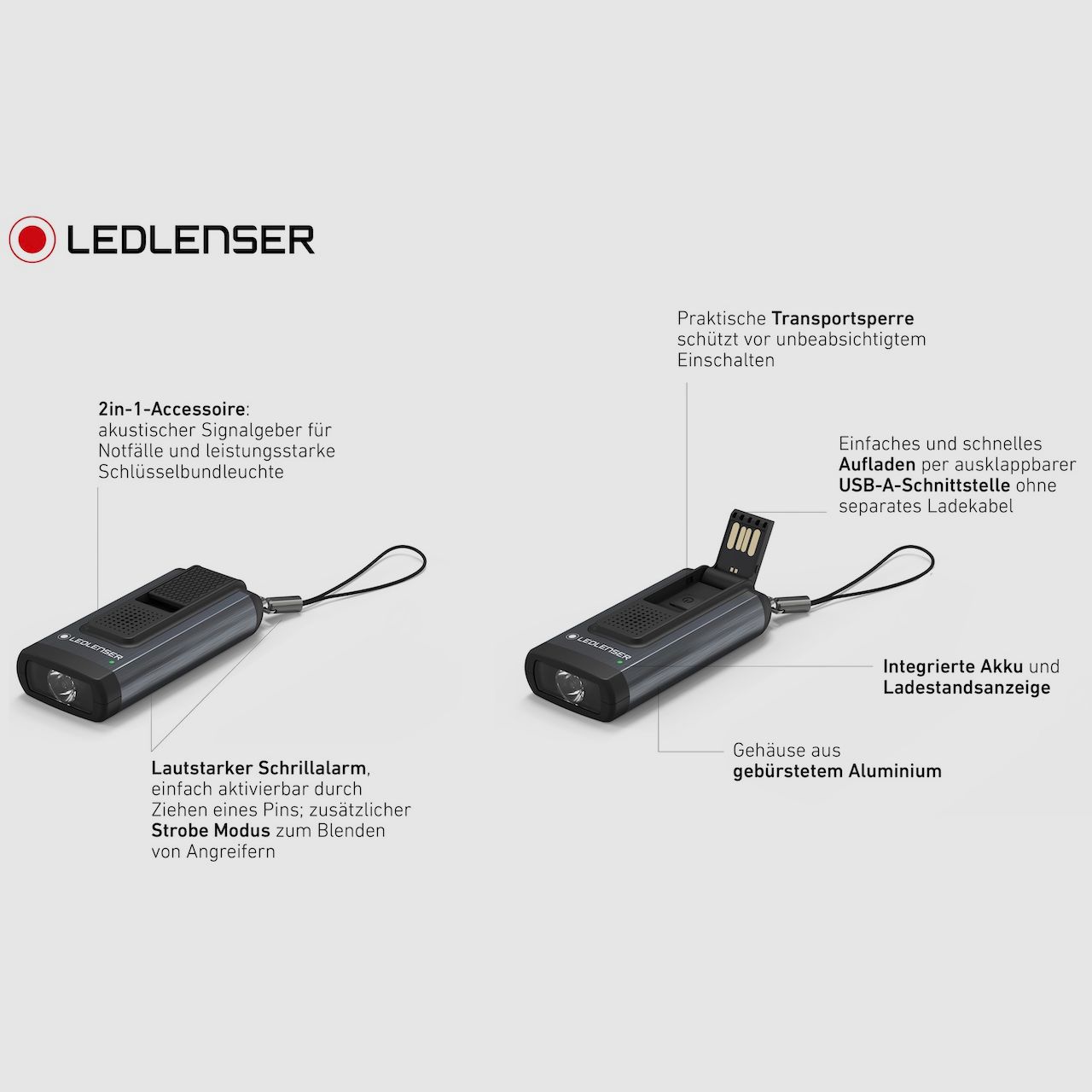 Ledlenser 502580 K6R Safety Schlüsselleuchte 400 Lumen 80 Meter grau