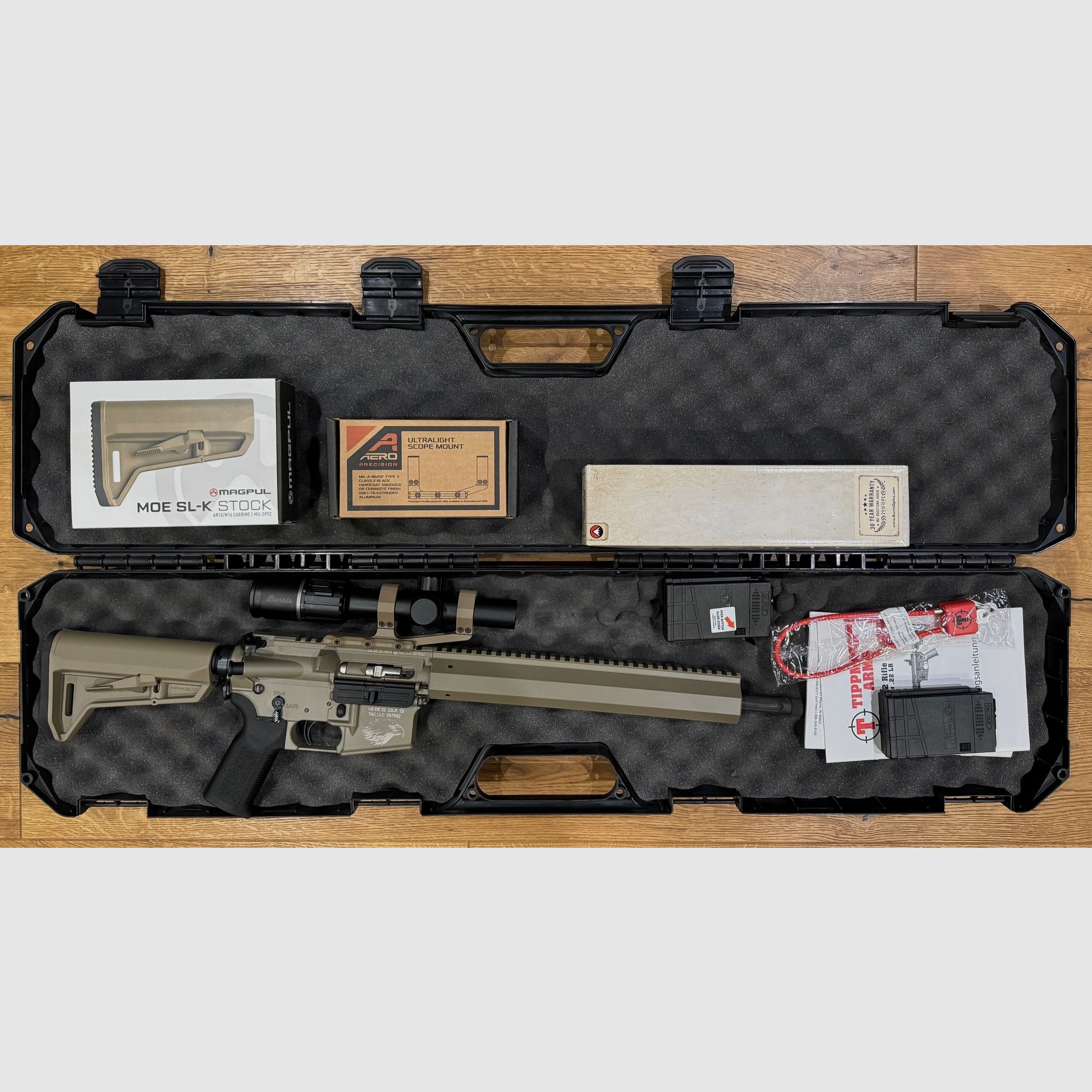 Tippmann M4-22 Elite GS Eagle FDE mit Burris ZF + Montage + Magpul Schaft