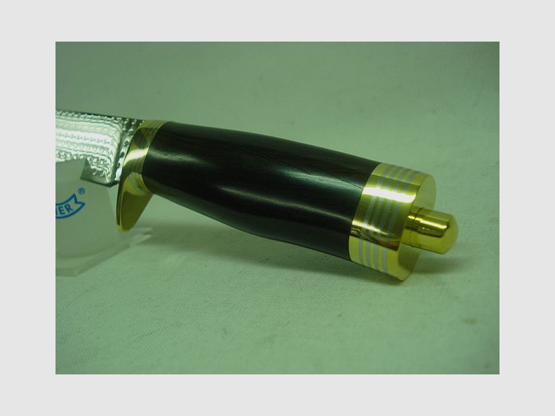 Damast 67-warstwowy, sztywny - uchwyt z hebanu z skórzanym etui