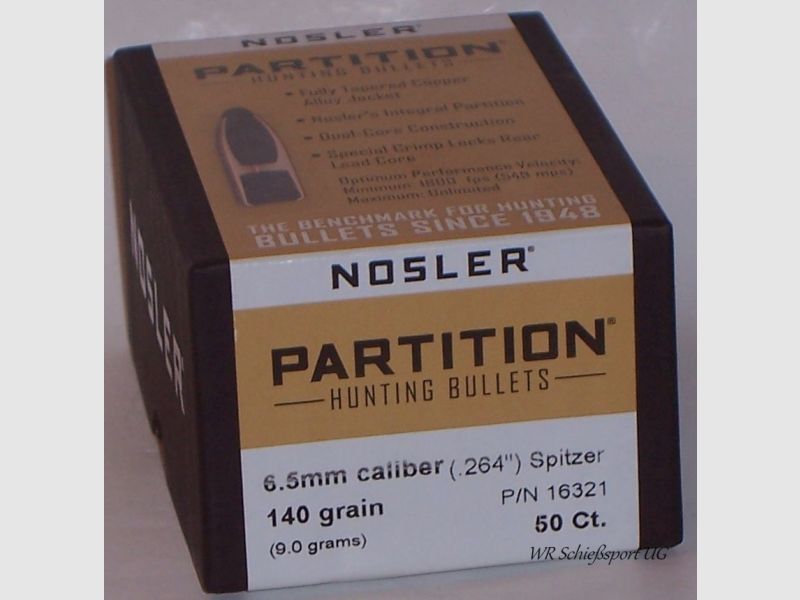 50St. NOSLER Geschosse 6,5mm(.264Dia.) - 140 - PARTITION - -#16321