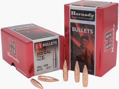 BOX OF 100 HORNADY BULLETS 303 .310 174GR FMJ BT