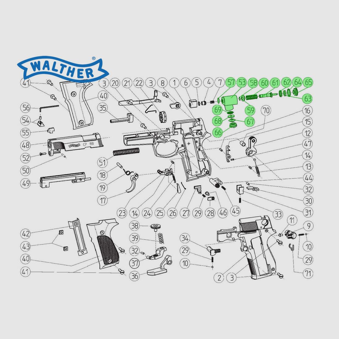 Ventil komplett fĂĽr CO2 Pistole Walther CP88 und Beretta 92FS, Ersatzteil