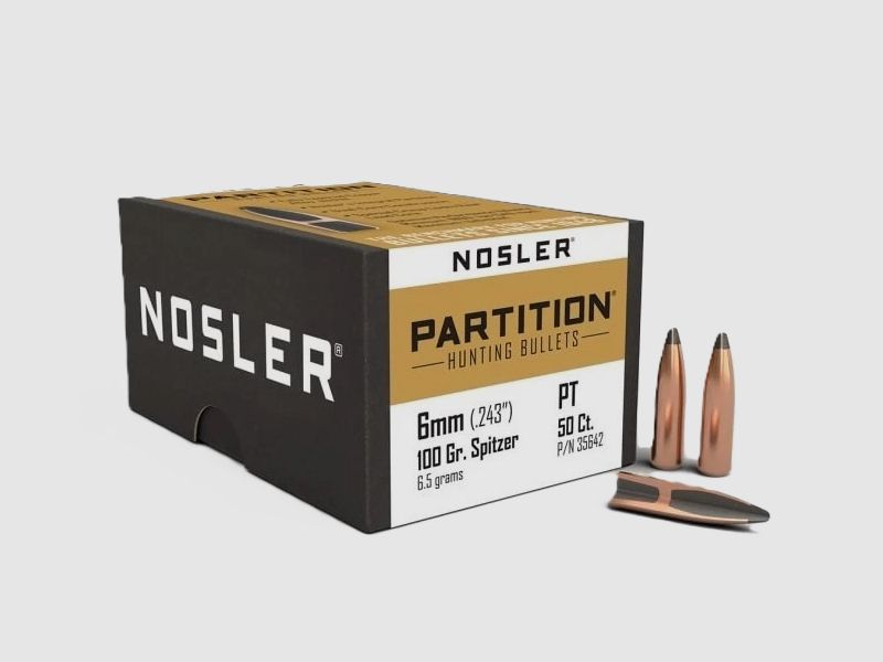 NOSLER OGIVE 6MM(243″) 100GR. PARTITION