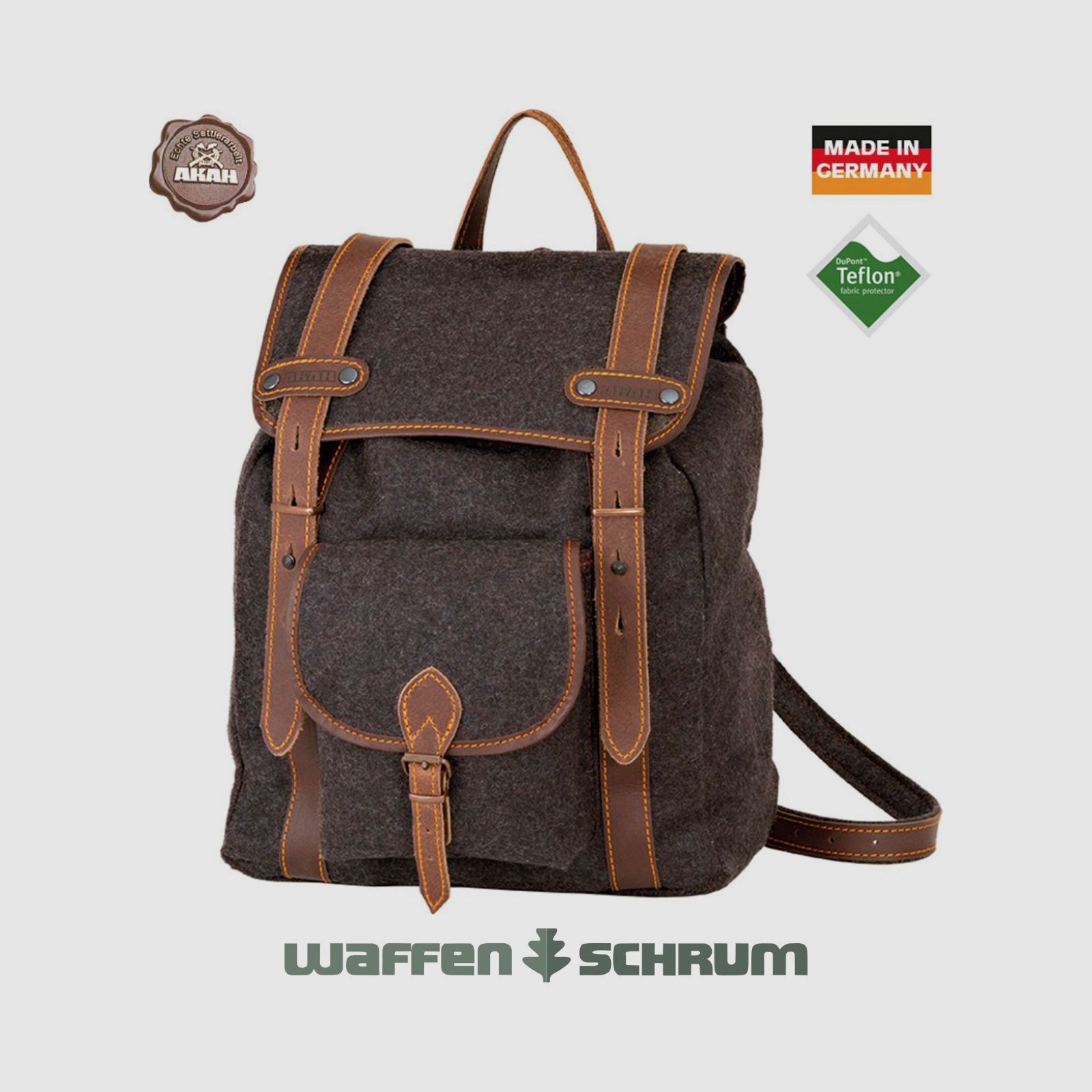 AKAH Wanderrucksack Loden Leder Braun 16l