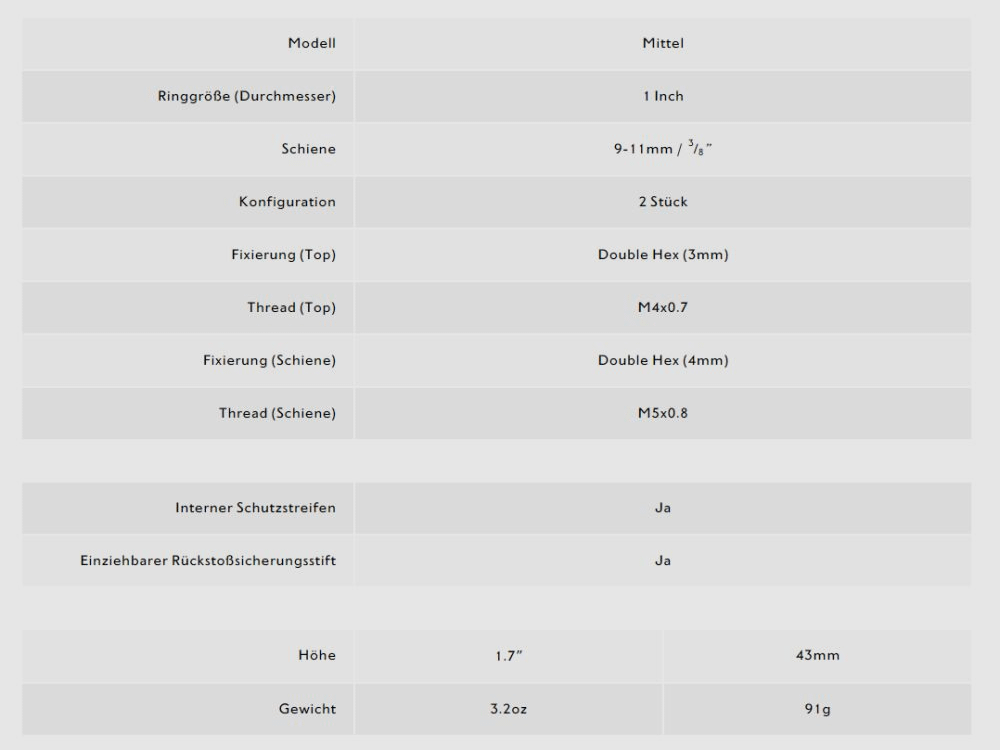 HAWKE Match Ring Mount, 9-11mm Prismenschiene, Tubus: 1"