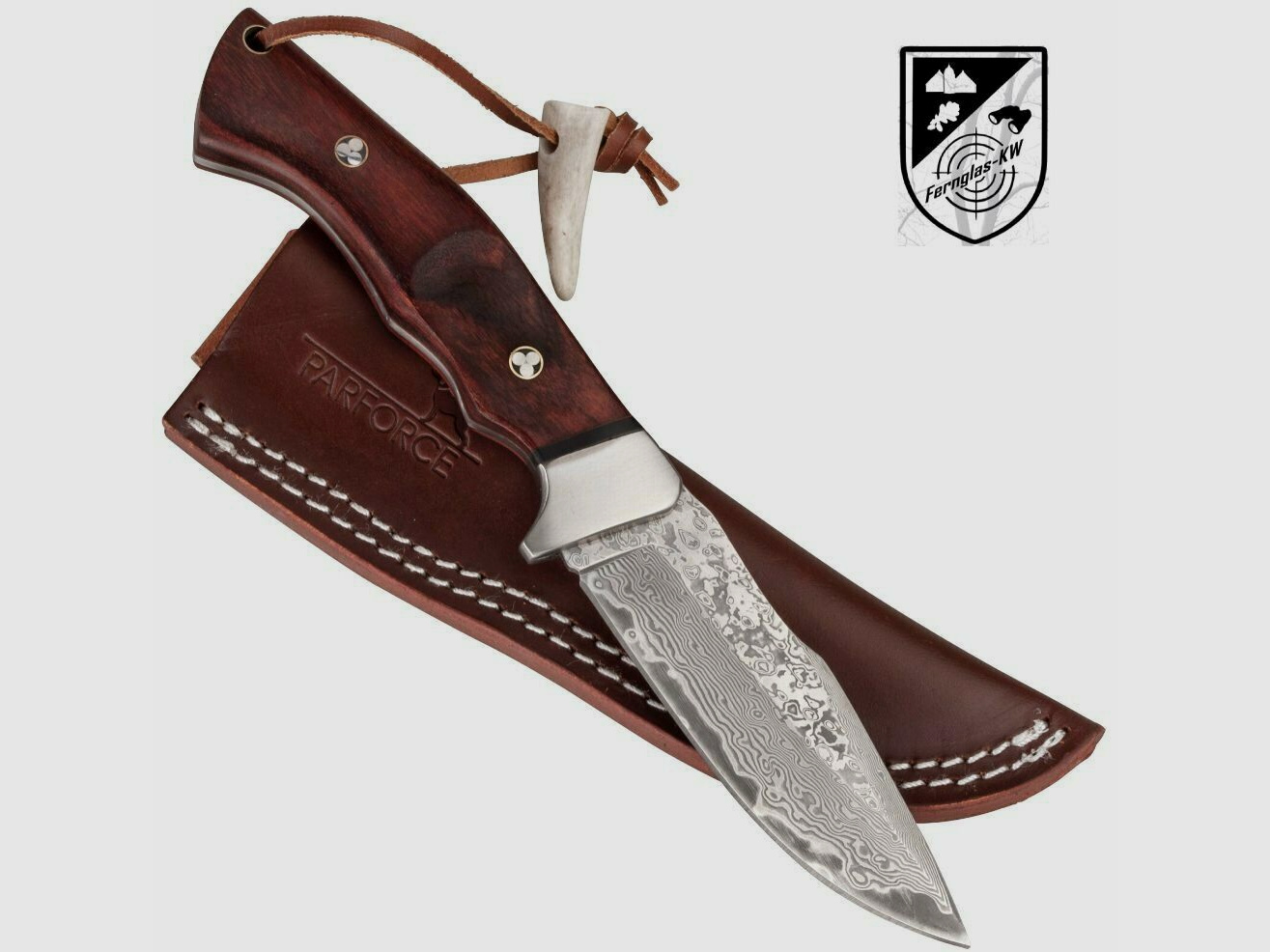 Cuchillo Parforce Damast Rotmilan con funda de cuero