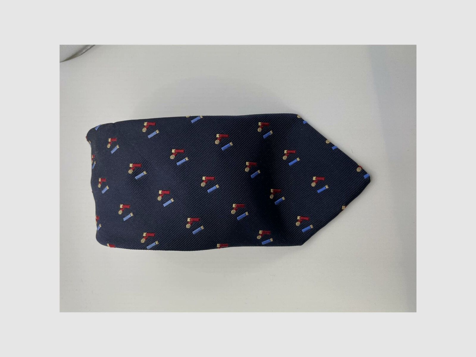 Robert Keyte cravatta 100% seta blu motivo cartucce a pallini