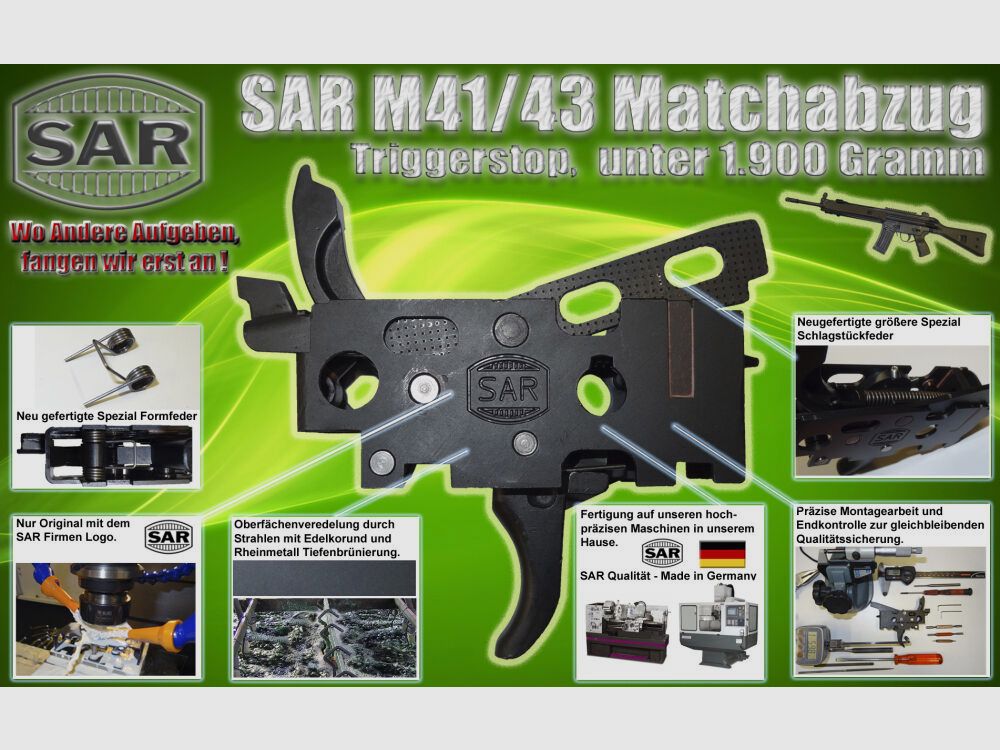 Schwaben Arms GmbH	 SAR M41/43 Matchabzug unter 1900 Gramm Triggerstop für HK33 ähnlich Waffen Heckler&Koch HK43,MKE T43