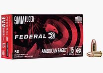 Federal American Eagle 9mm Luger 115GR FMJ 50 cartridges