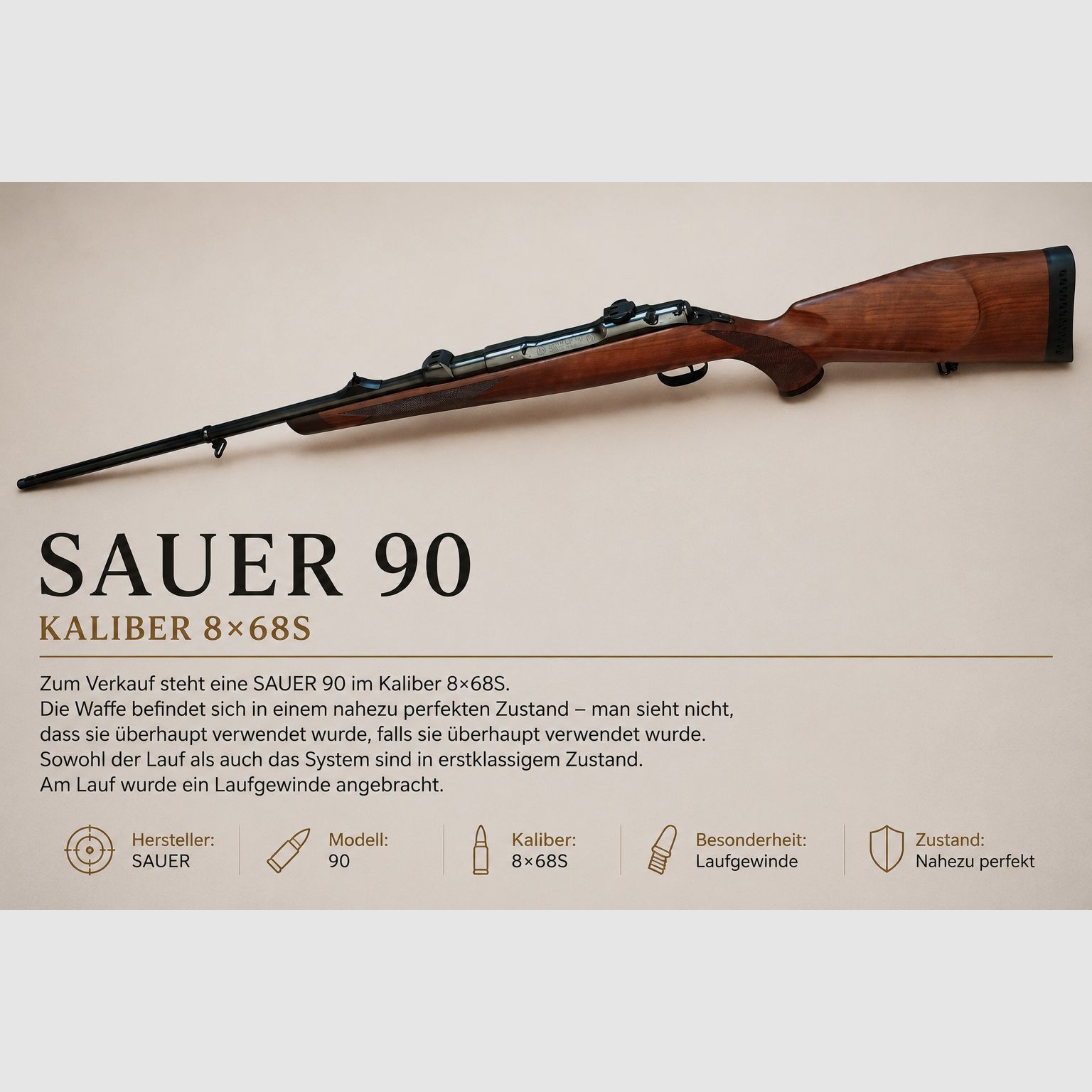 SAUER 90 caliber 8×68S bijna als nieuw