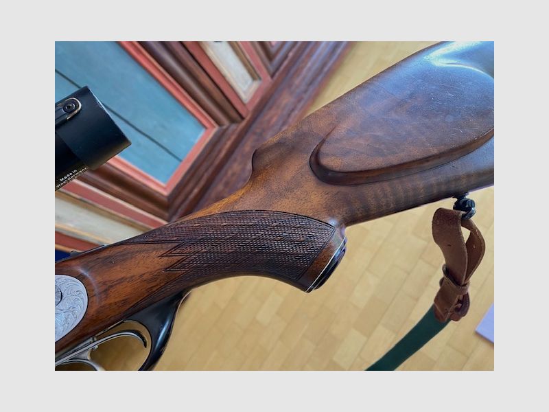 Krieghoff Ulm Modelo Ulm Cerrojo lateral Holland & Holland escopeta de doble cañón con cañón intercambiable 6,5x57R 20/76 Magnum 16/70 16/70 en maletín en excelente estado BBF BDF