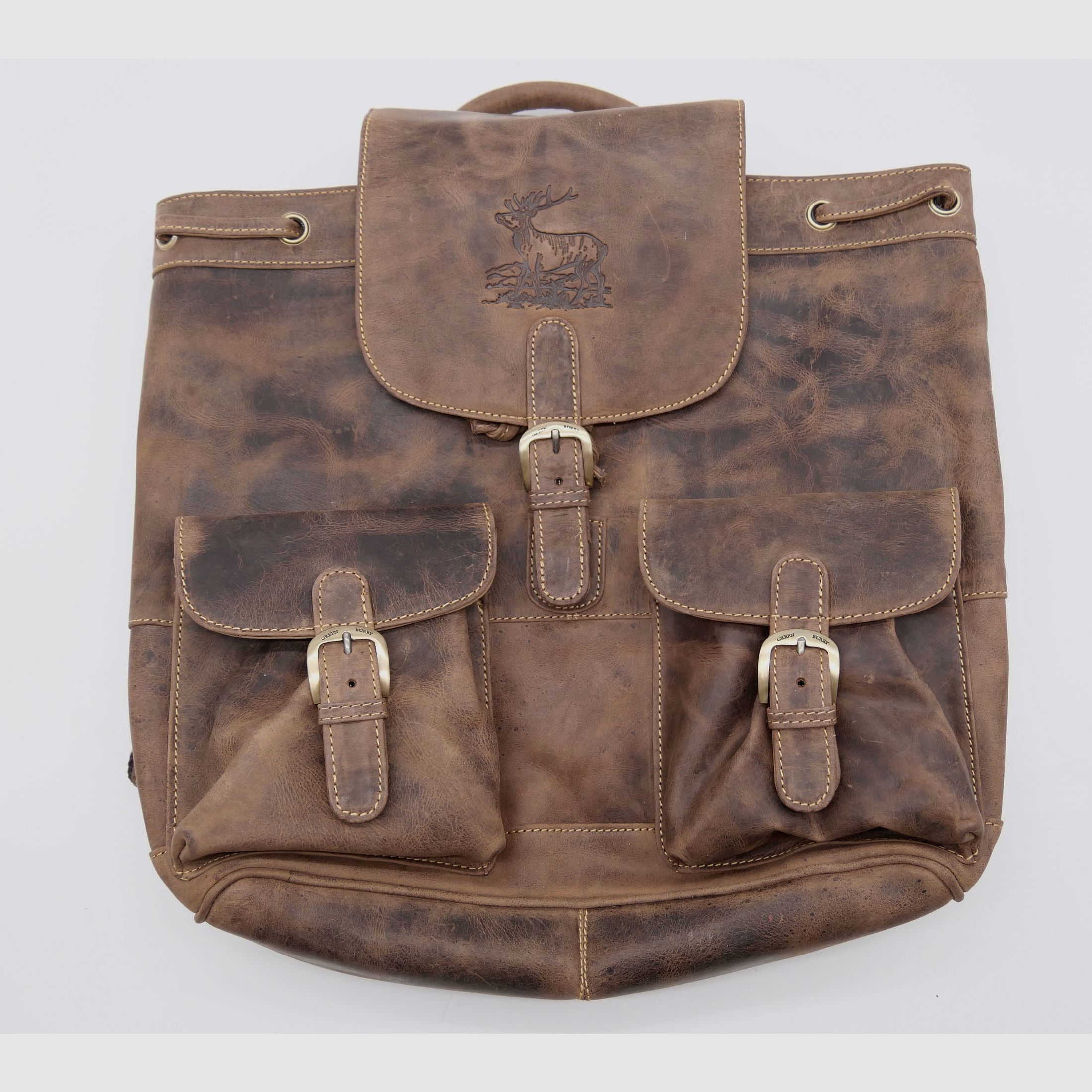 Greenburry Leder Rucksack Hirschprägung braun 1711-STAG3-25
