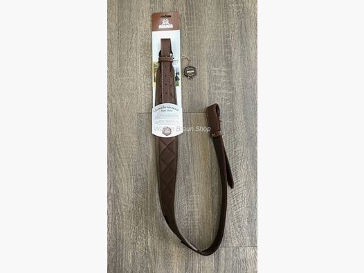 AKAH Gewehrriemen aus Elchleder, mit Polsterung, gesteppt, Braun, L100cm, B 6cm.