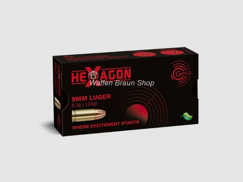 GECO 9mm Luger HEXAGON SX VM 8,0g 124gr Bleifrei