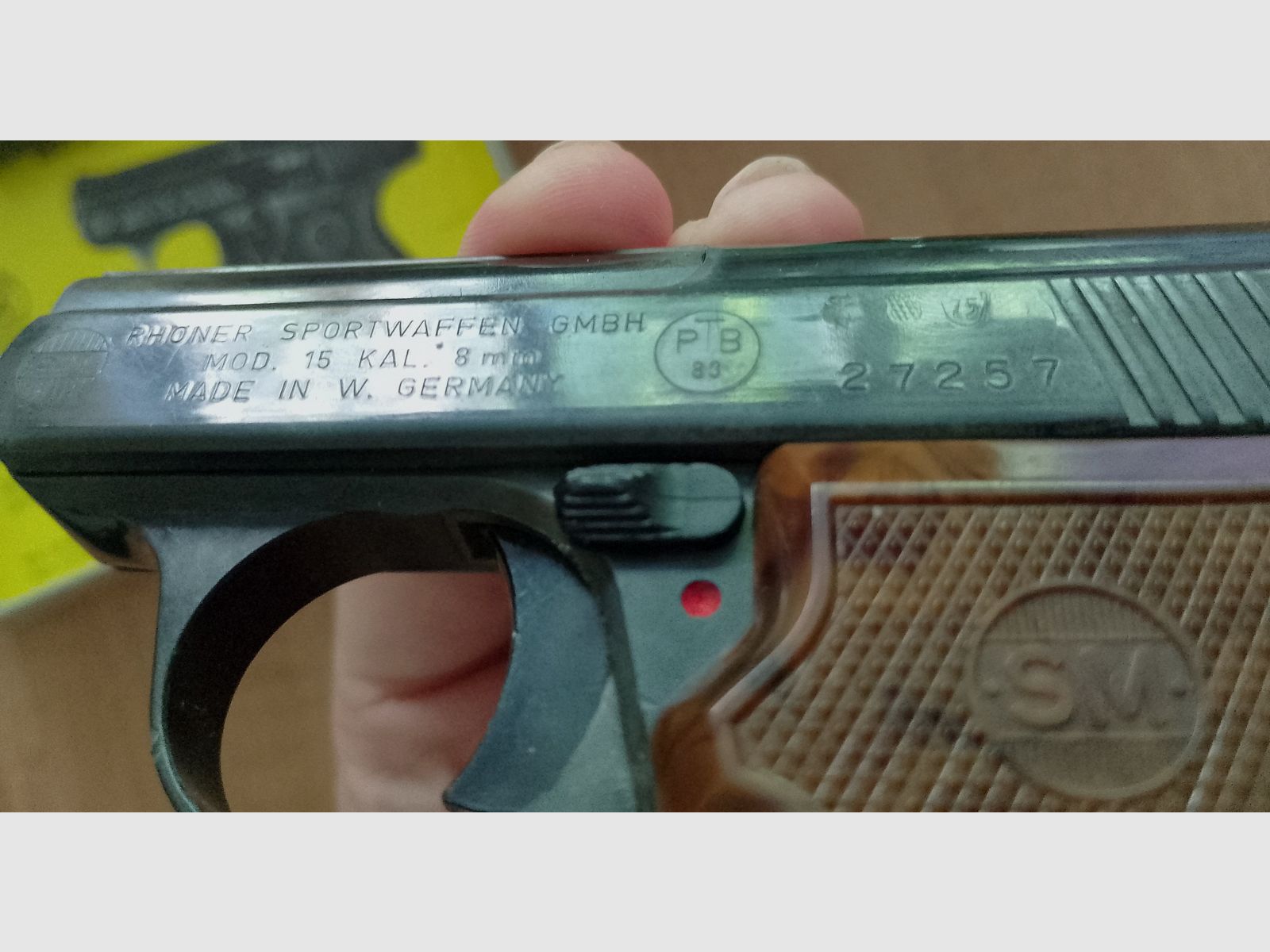 Alte Rhöner SM 15 Kal. 8 mm Knall im ersten PTB 83 mit Verpackung!