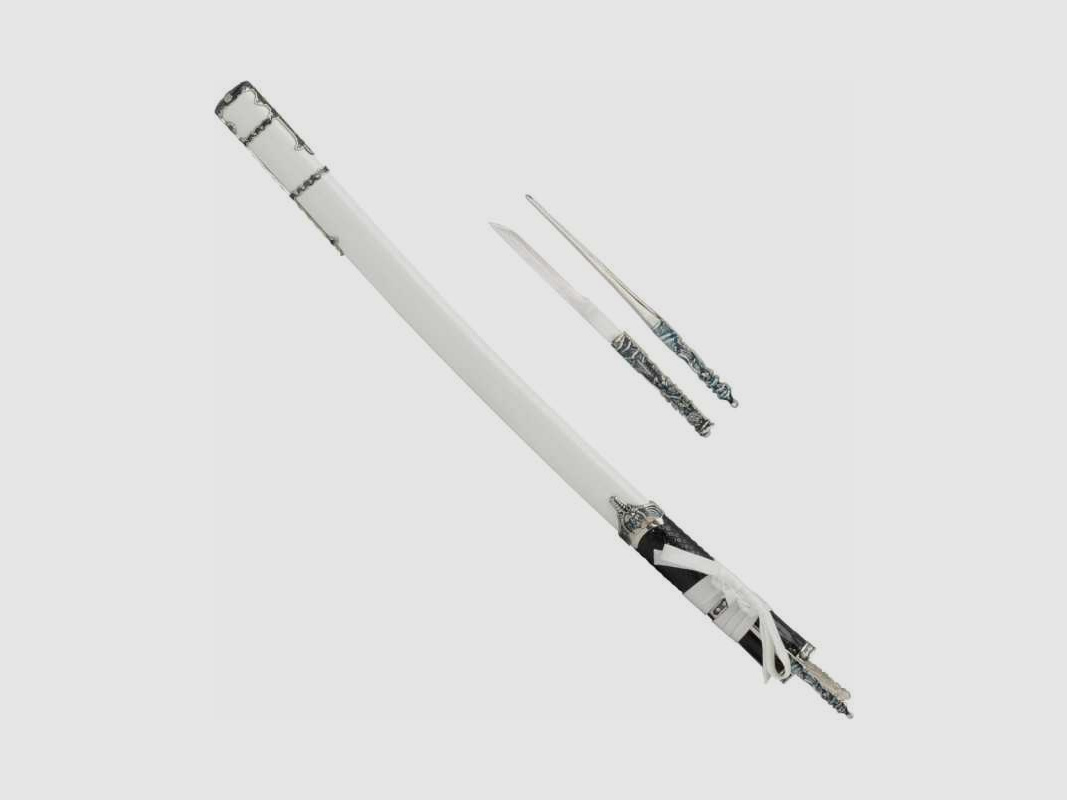 Katana Schwert mit zwei Beimessern Kozuga und Kogai, weiss