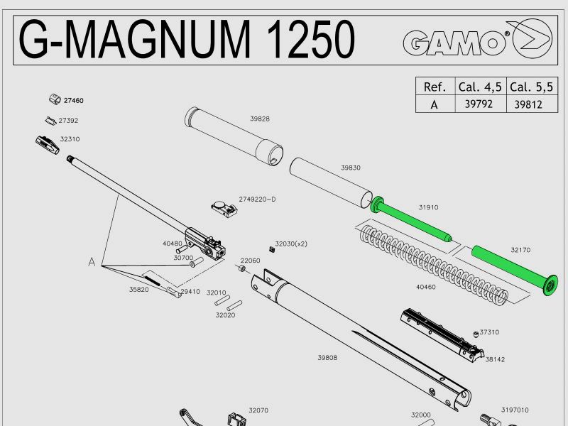 FederfĂĽhrung 2-teilig fĂĽr Luftgwehre Gamo G-Magnum 1250 Hunter 1250 Grizzly und Black Modelle, Ersatzteil