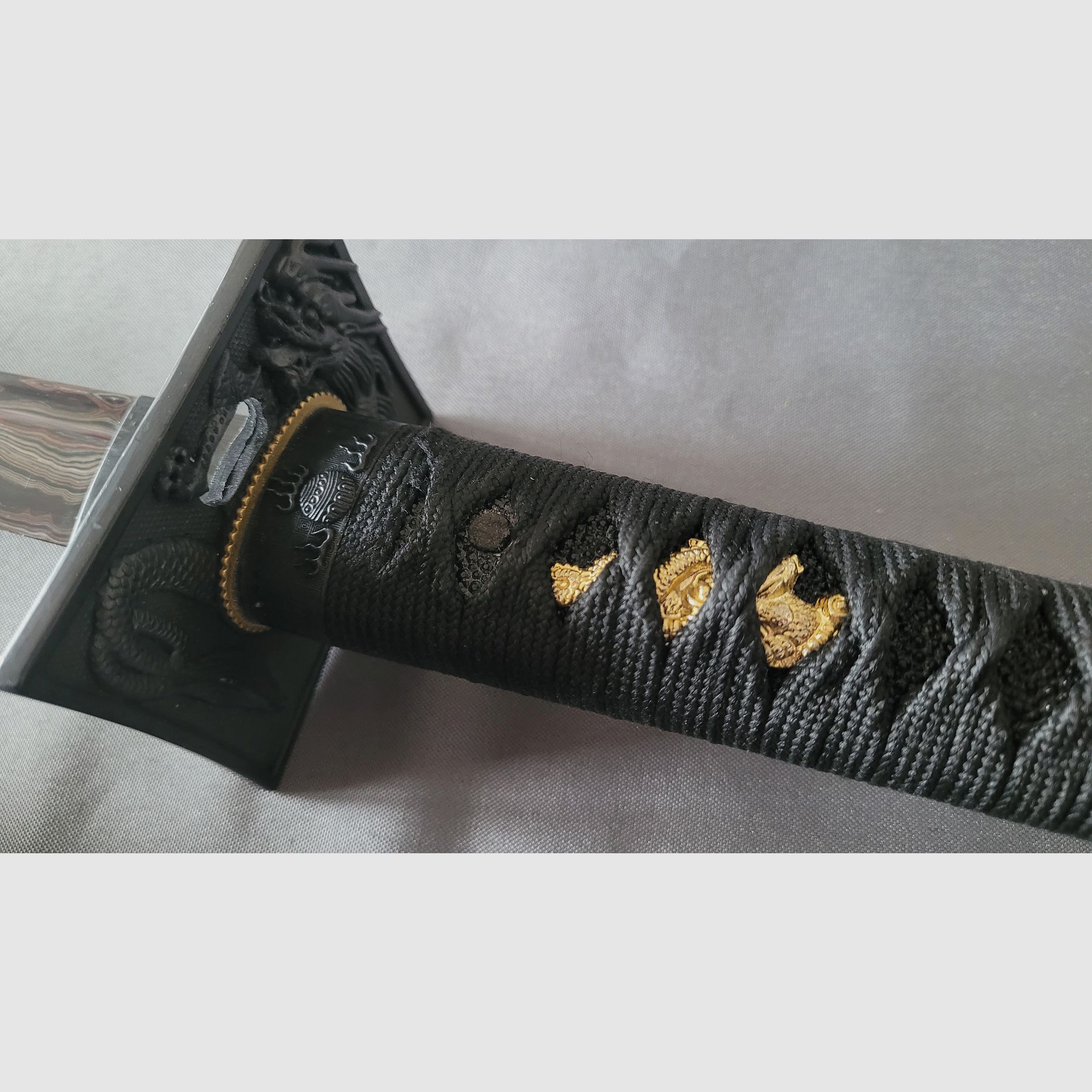 Ninjato Katana Schwert Schwarz Roter Damast wie Neu