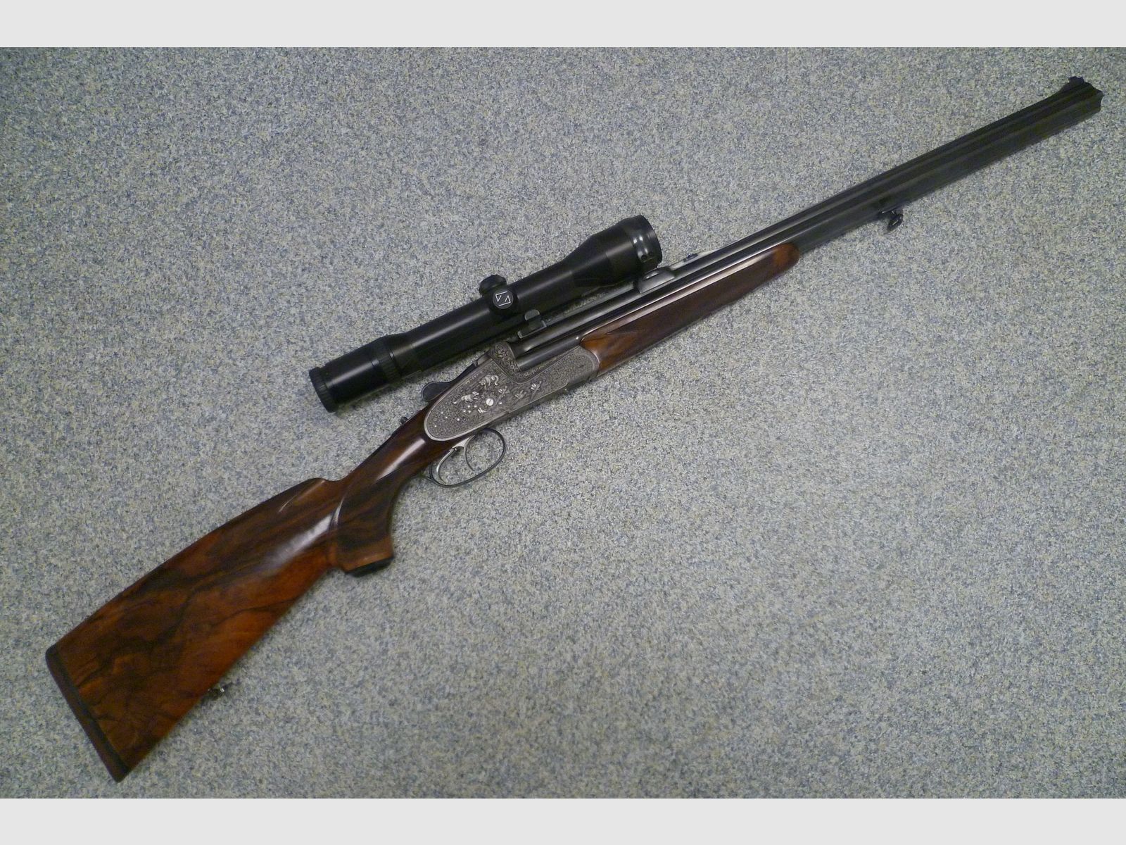 Seitenschloss - Bockdrilling Ludwig Borovnik Ferlach 16/70 & 7x65R & .22 Hornet