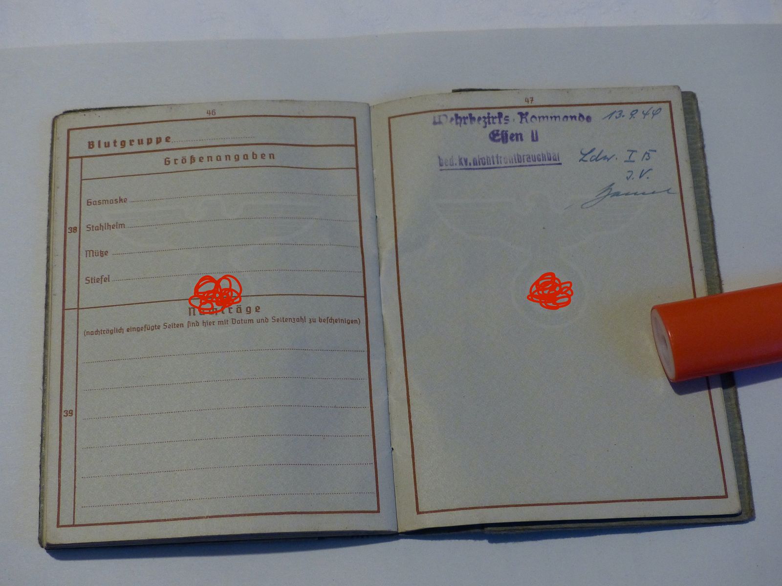 Wehrpaß 1940 II wojna światowa 2. wojna światowa Wehrbereichskommando Essen vintage