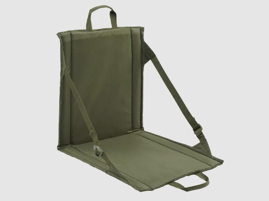 Asiento plegable con asa + bolsa de malla para 2 botellas de bebida - Oliva