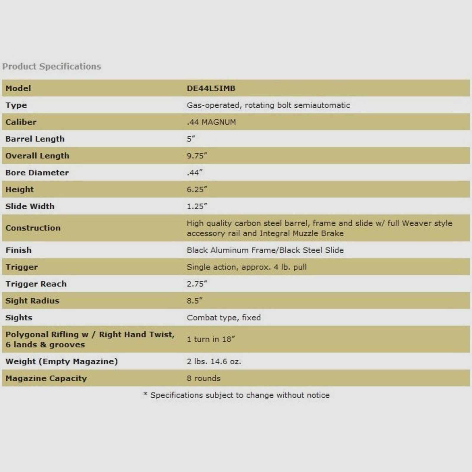 Magnum Research Desert Eagle L5" (5 inch) Zwart MBI .44RemMag