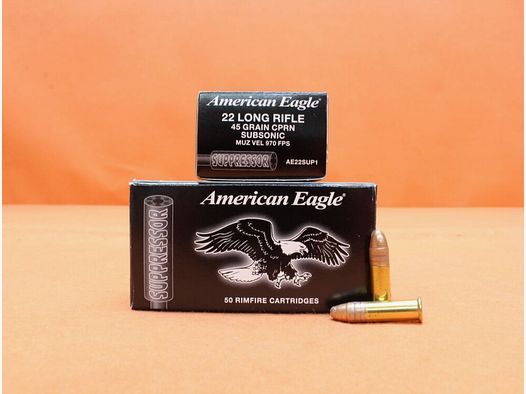 Patrons fédéraux .22lr Federal 42grs LRN (AE22SUP1) VE 50 cartouches American Eagle Suppressor (sous-son/ chargement pour silencieux)
