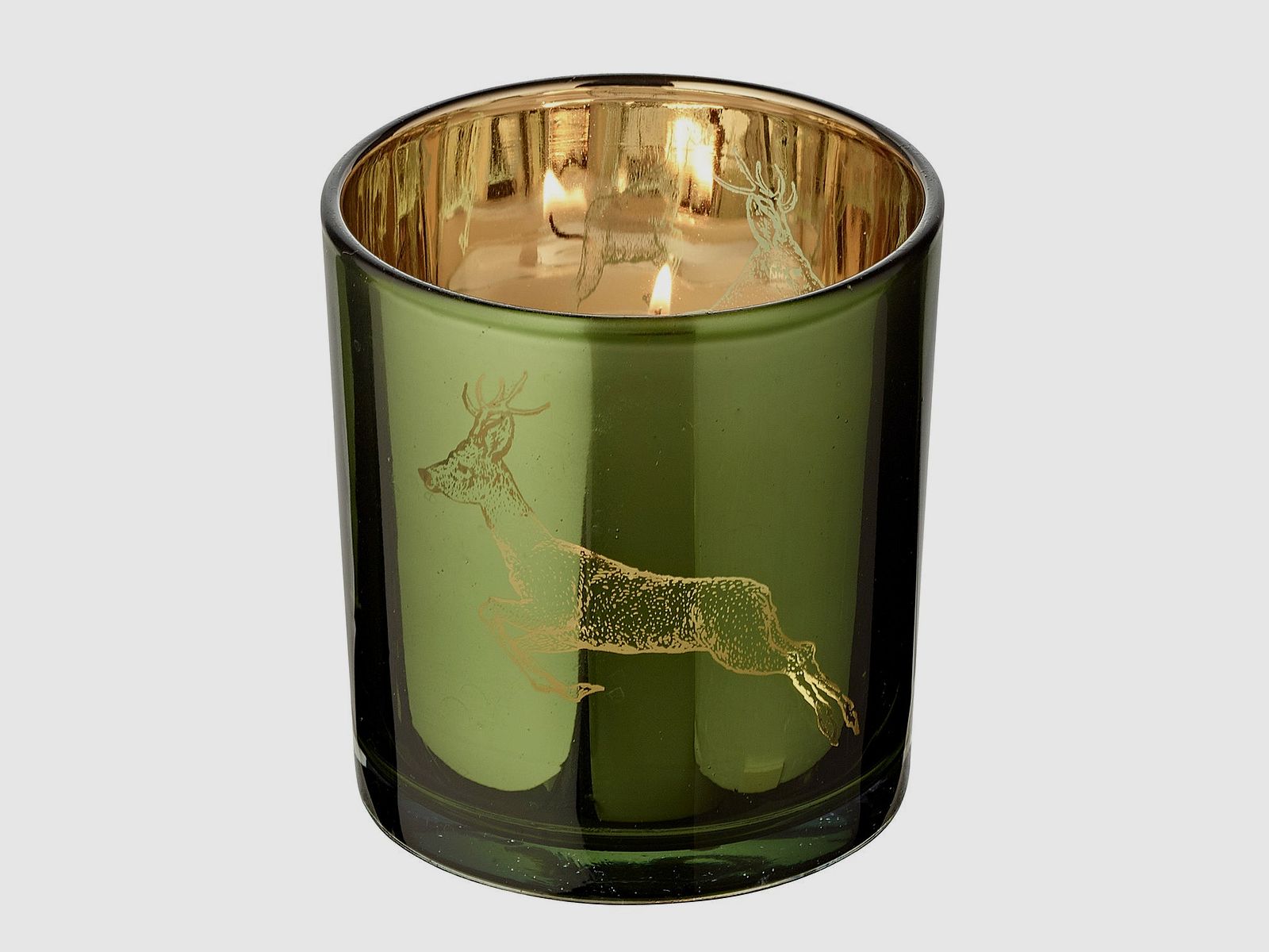 Teelichtglas Rehbock grün/gold