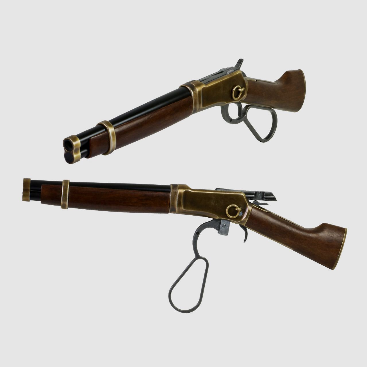 Deko Westerngewehr Kolser Winchester Mare's Leg Short realistisches Repetieren mit HĂĽlsenauswurf LĂ¤nge 55 cm messing