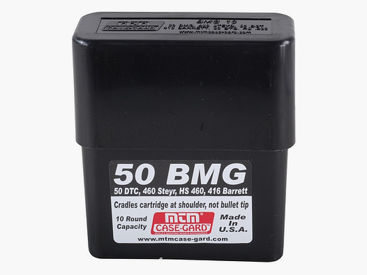 MTM Cartridge Box BMG10-40 black with lid for 10 cartridges .50 BMG/.416 Barrett