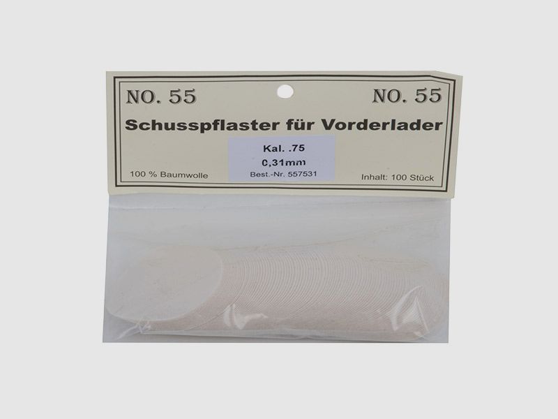 Match Schusspflaster fĂĽr Vorderlader No. 55 0,31 mm Kaliber .75