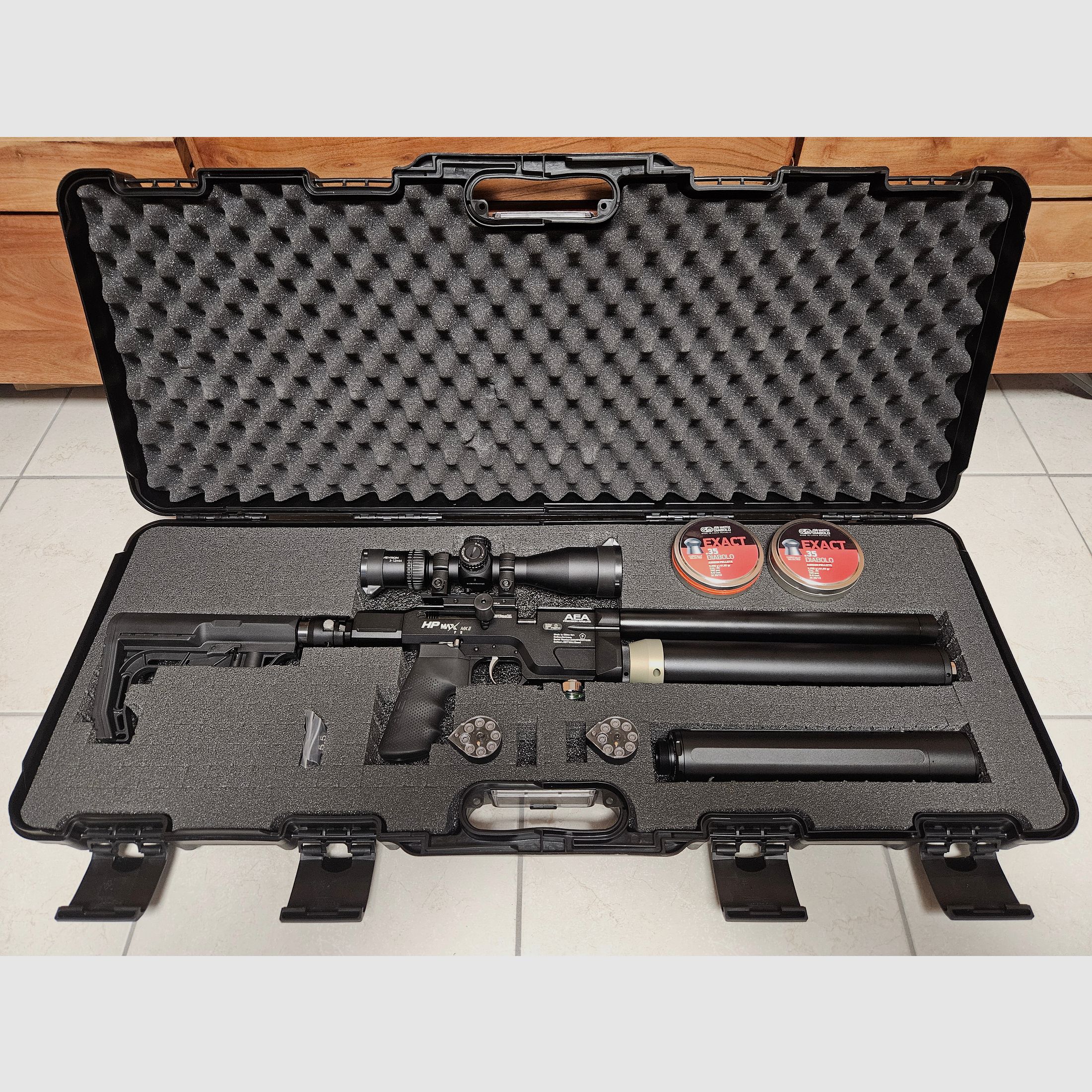 Luftgewehr AEA HPMAX Mk2 inkl. Koffer, ZF, SD und weiterem Zubehör