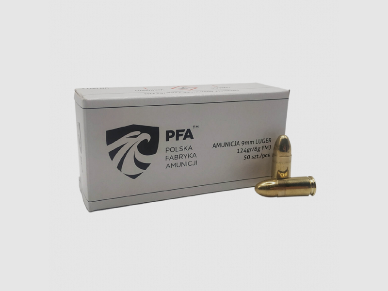 Munición PFA 9x19mm FMJ – 124 gr/8 g