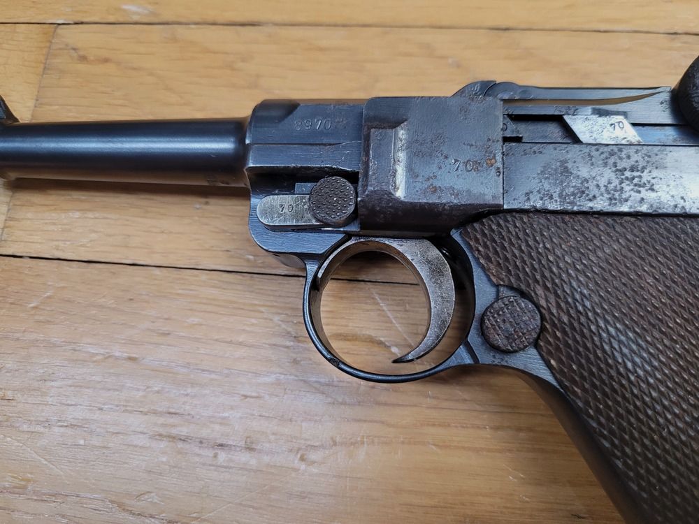 Guter Luger P08 Pistol – DMW von 1916 – Monomatrikel – 100% 14-18 – Gutes Magazin mit Holzboden – Lauf mit guten Zügen – Waffe zu reinigen sowohl für den Schuss als auch für die Sammlung – EM in globalem Zustand, Bild 5 von 21