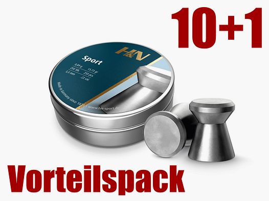 10+1 GRATIS x 250 StĂĽck H&N Sport Diabolo, Flachkopf, glatt, 0,89 g, Kaliber 5,5 mm