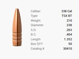 Barnes Geschoss .338/.338 210GR TSX BT 50 Stück