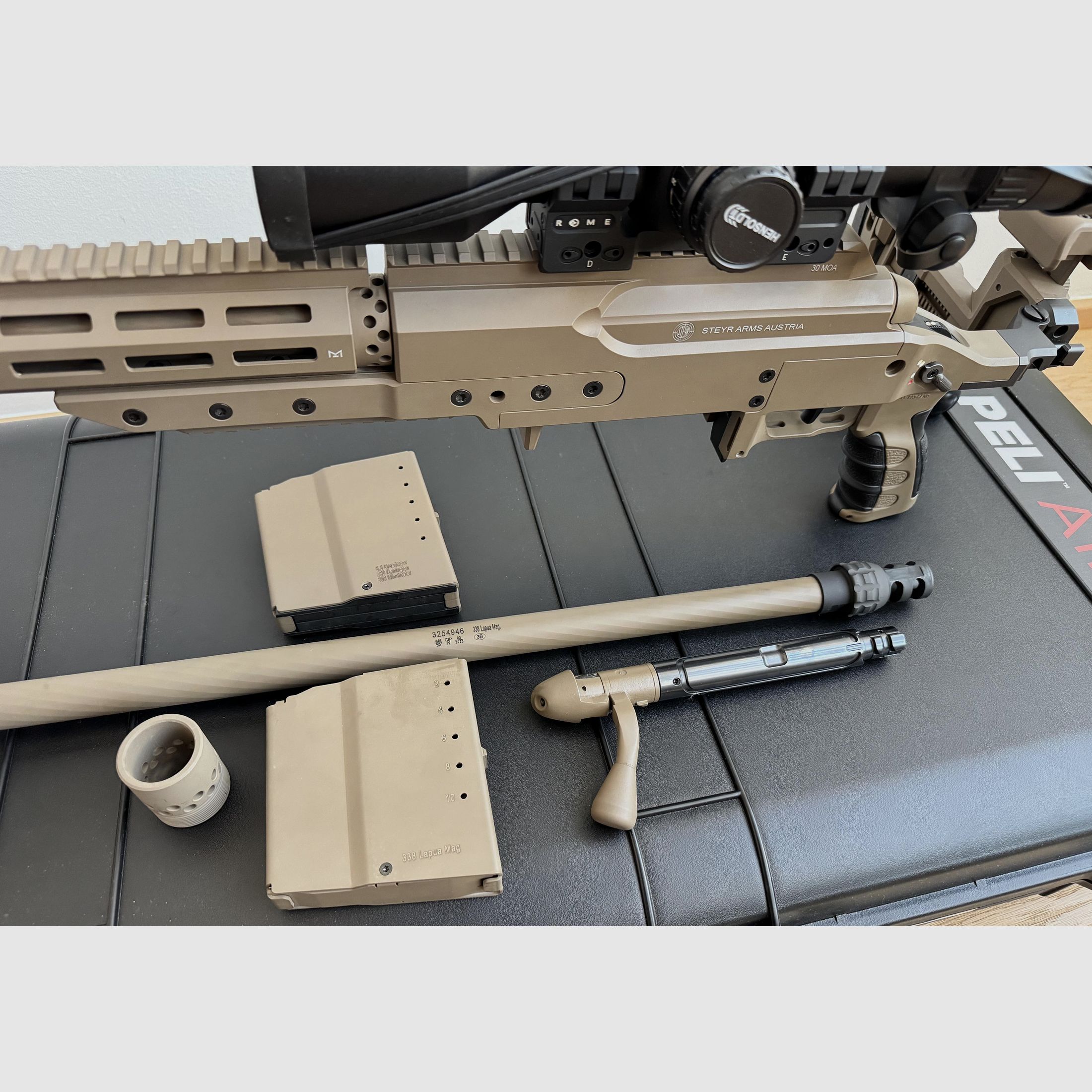 Exklusives Komplett-Setup – Steyr SSG M1 in .338 Lapua Mag. mit Wechsellauf 6.5 Creedmoor & Premium-Zubehör