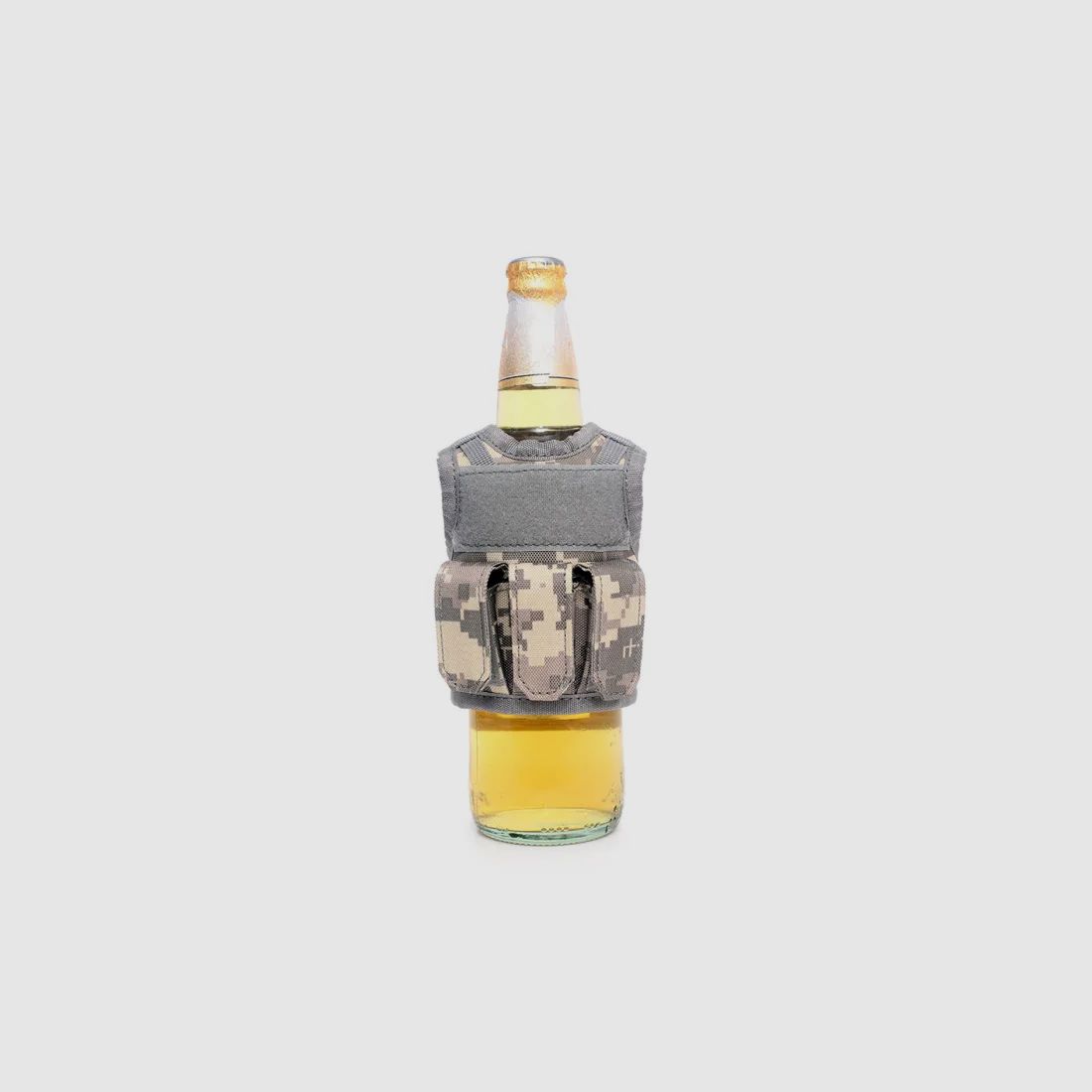 Mini Tactical Schutzweste mit Fronttaschen für Bierflasche / Weinflasche / Thermosflasche - Digital-ACU
