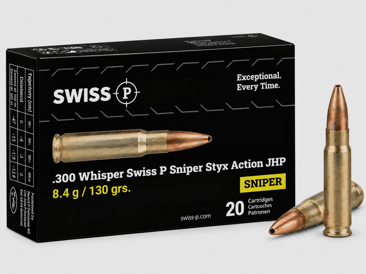 .300 Whisper Swiss P Sniper Styx Action JHP 8.4g / 130grs. – 20 Stk.