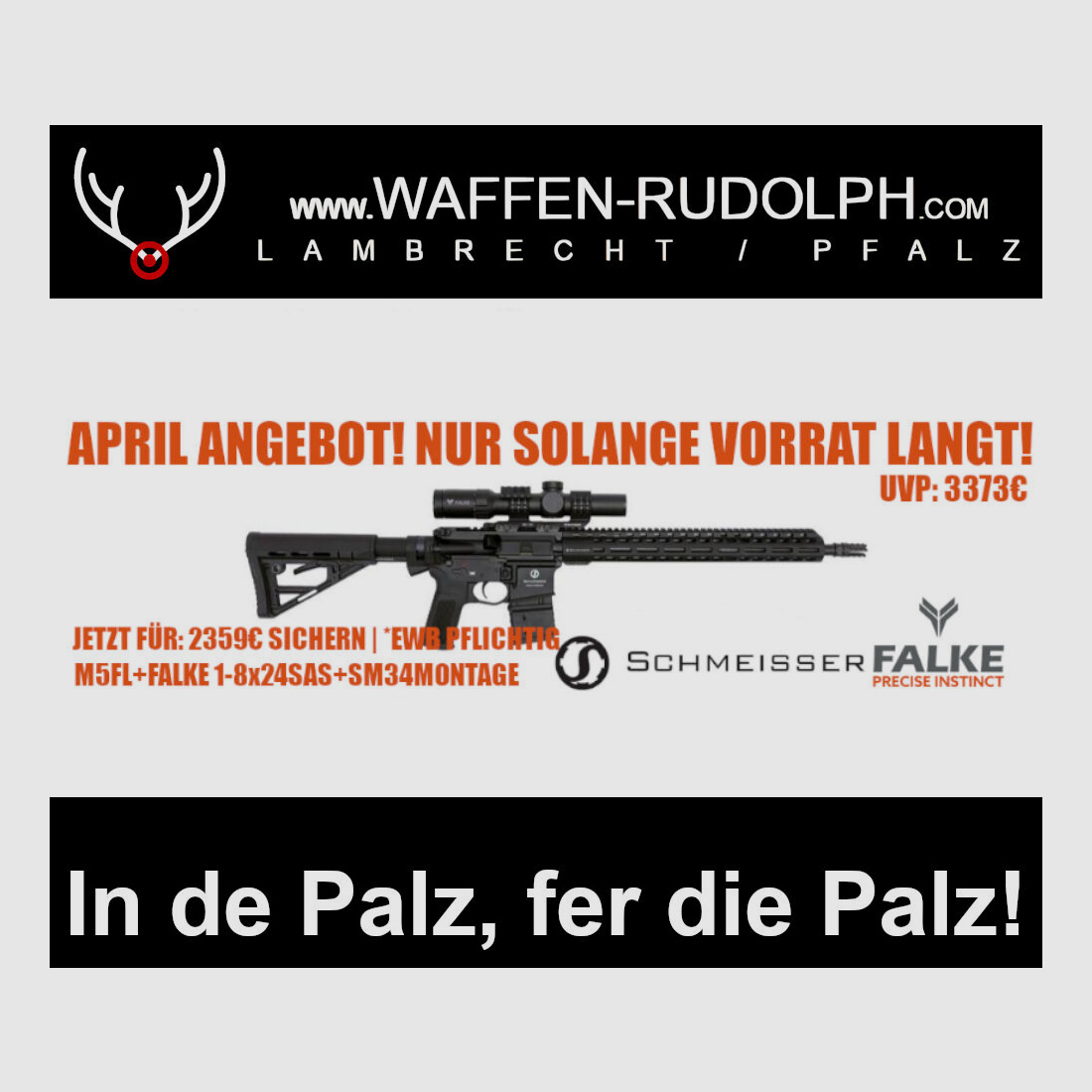 Schmeisser M5FL **COMPLETE PACKAGE** M5FL semi-automatic rifle 223Rem, including Schmeisser SM34 QM mount and Falke 1-8x24SAS
