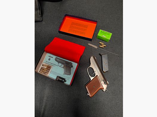 8mm K Signal Schreckschuss Gas RG 9 Röhm ptb 413 Pistola Vintage Níquel Plata