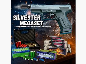 SILVESTER MEGASET !!! Blank firing pistol - Walther P99 - 9 mm P.A.K. including case, 150 blank cartridges & 120 shots of effect ammunition