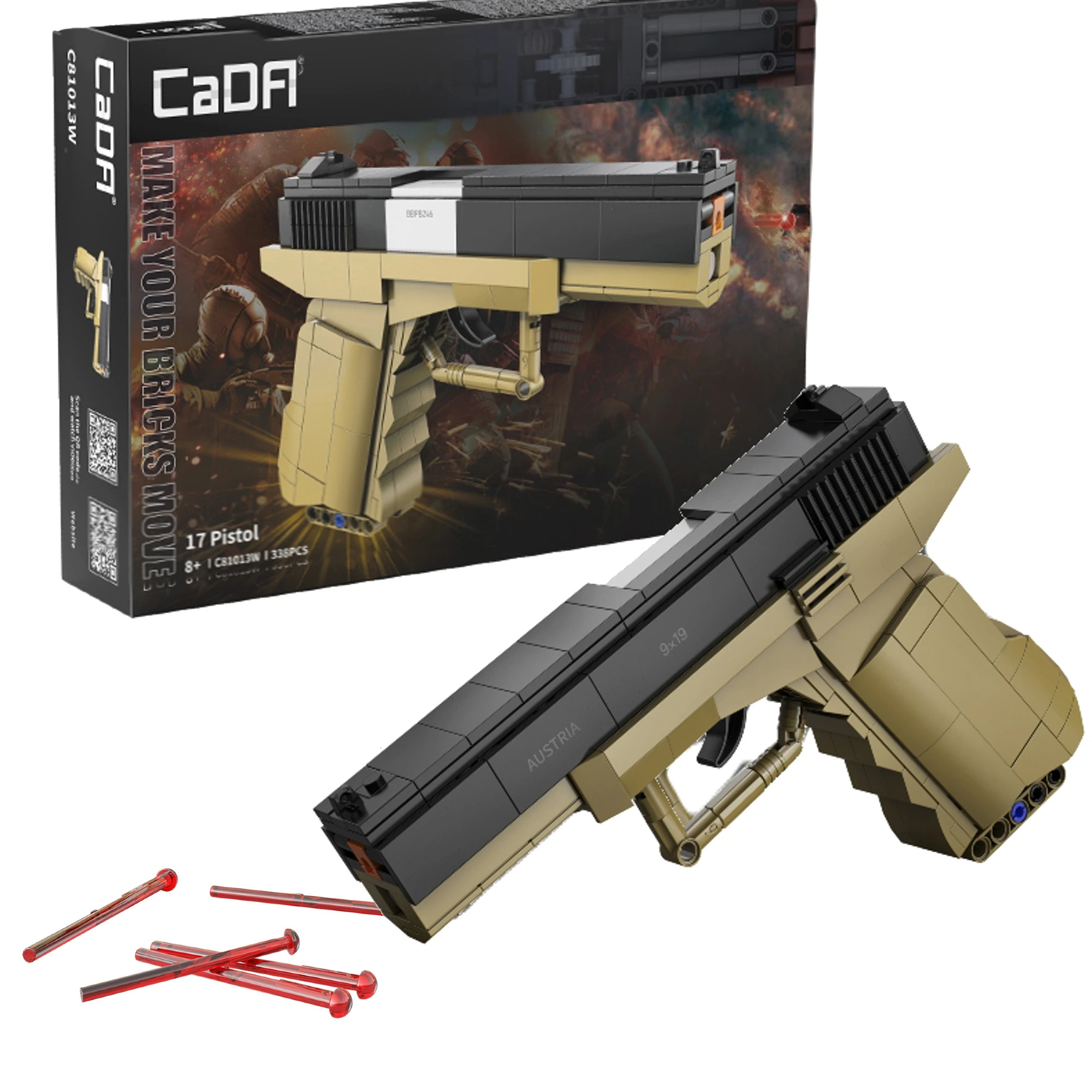 CaDA Konstruktionsbausatz Schießpistole 17 Pistol, 5 Schuss, 338 Teile C81013W