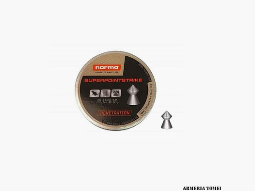 NORMA – SUPERPOINTSTRIKE 5,5MM (.22) <24JOULE 0,94g 14,5gr PENETRATION (200 STK)