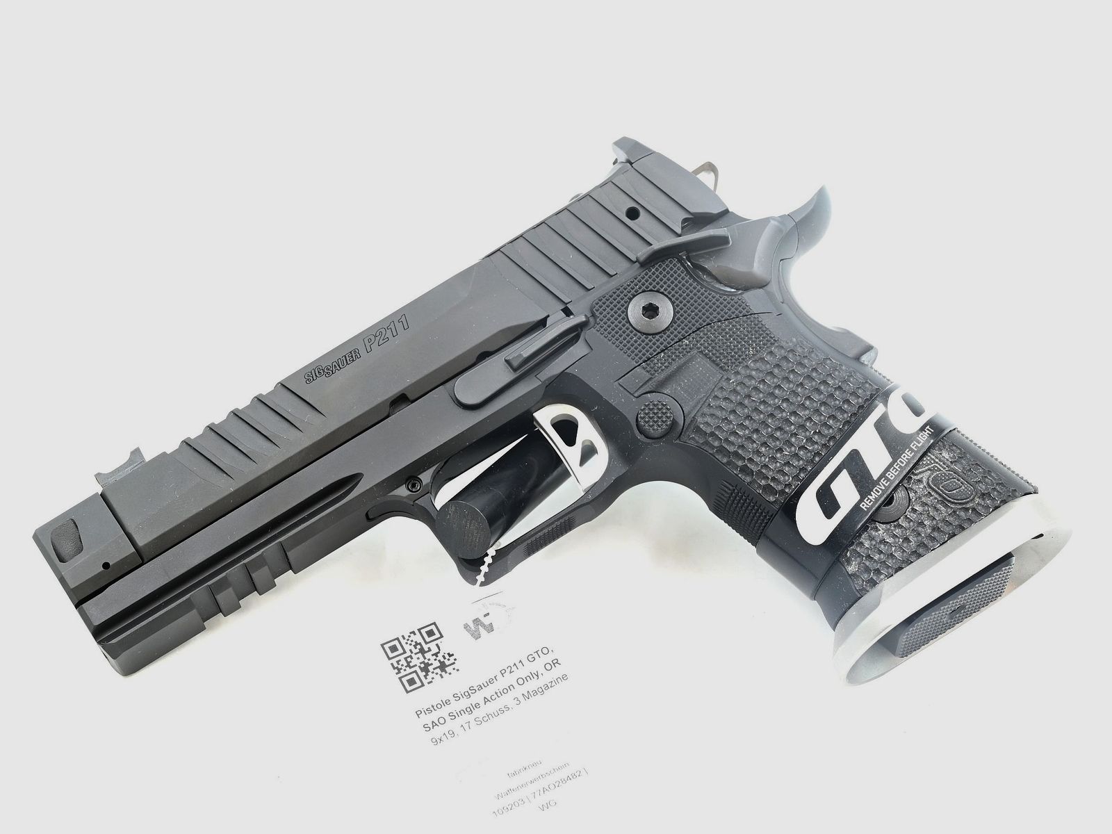 Pistole SigSauer P211 GTO, SAO Single Action Only, OR, 9×19, 17 Schuss, 3 Magazine, Bild 1 von 2