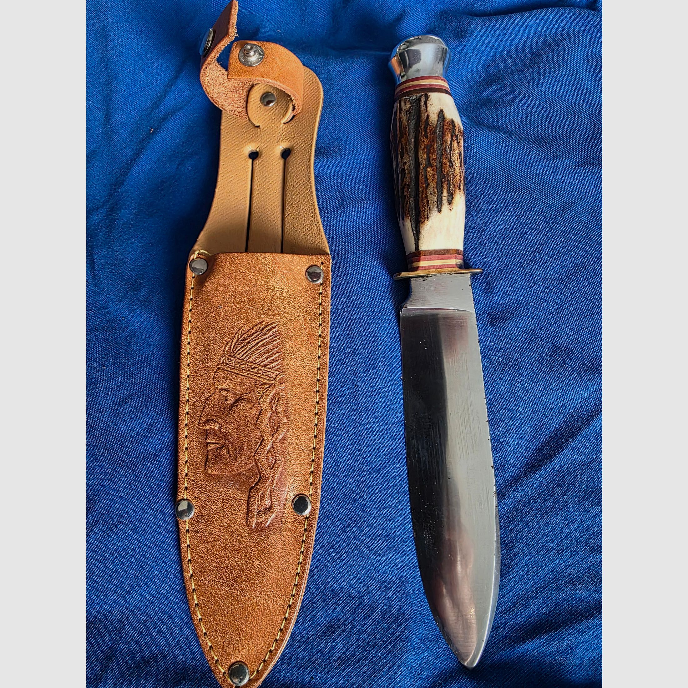 Cuchillo de caza Solingen con mango de asta de ciervo acero inoxidable Drop-Point 10,1–13 cm + funda