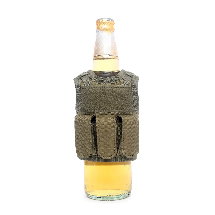 Mini giubbotto tattico con tasche frontali per bottiglia di birra / bottiglia di vino / thermos - Oliva