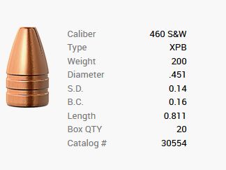 Barnes Geschoss .460 S&W/.451 200GR XPB Pistol FB 20 Stück